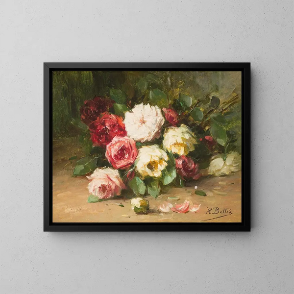Naturaleza muerta con rosas - Hubert Bellis — cuadro enmarcado en la pared