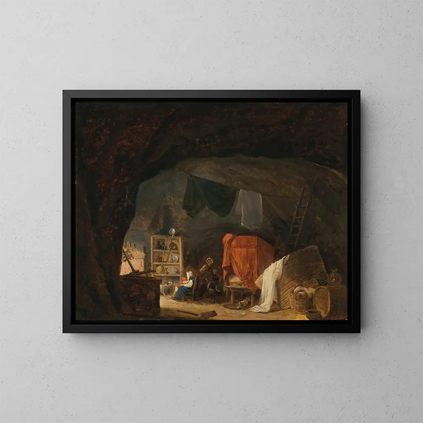 Una familia en una cueva - Hubert Robert — cuadro enmarcado en la pared