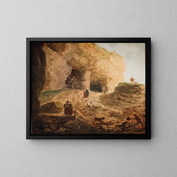 Una carrera con un rebaño de ovejas - Hubert Robert — cuadro enmarcado en la pared