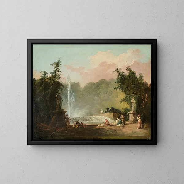 Una fuente en un parque - Hubert Robert — cuadro enmarcado en la pared