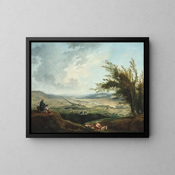 Un vasto paisaje cerca de París - Hubert Robert — cuadro enmarcado en la pared