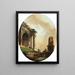 The Shepherds and Their Livestock in front of an arch and a ruined obelisk - Hubert Robert — framed artwork on a wall