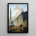 Vista imaginaria de Roma con estatua ecuestre de Marco Aurelio, columna de Trajano y un templo - Hubert Robert — cuadro enmarcado en la pared