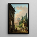 Vista imaginaria de Roma con el domador de caballos del Monte Cavallo y una iglesia - Hubert Robert — cuadro enmarcado en la pared