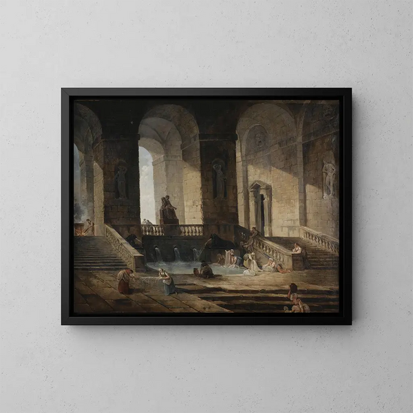 Lavandières dans une architecture romaine - Hubert Robert — framed artwork on a wall