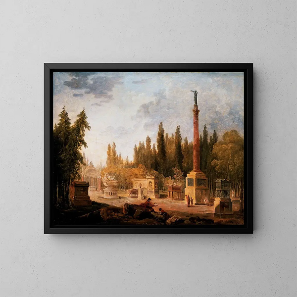 Le Jardin du musée des monuments français ancien couvent des Petits-Augustins - Hubert Robert — framed artwork on a wall