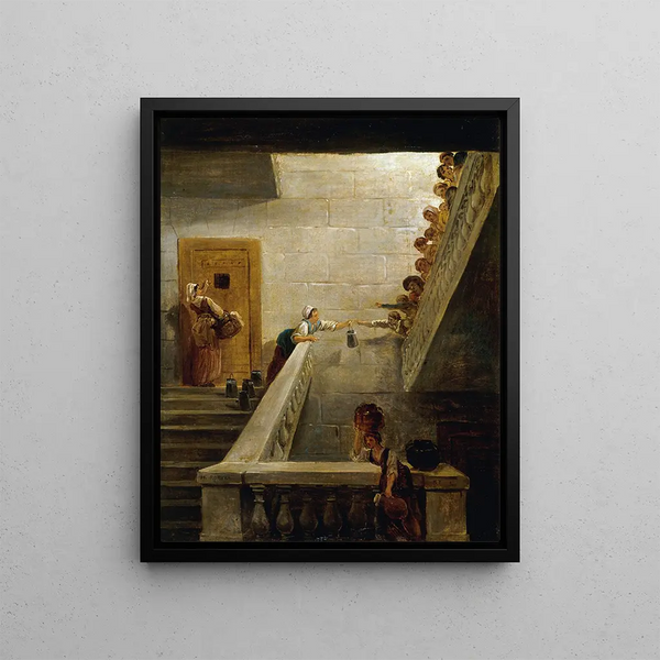 The Prisoners' Rationing at Saint-Lazare Prison - Hubert Robert — framed artwork on a wall