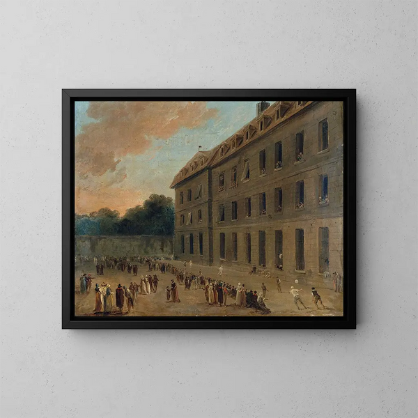 la Recreación de los prisioneros de Saint-Lazare, la partida de balón - Hubert Robert — cuadro enmarcado en la pared