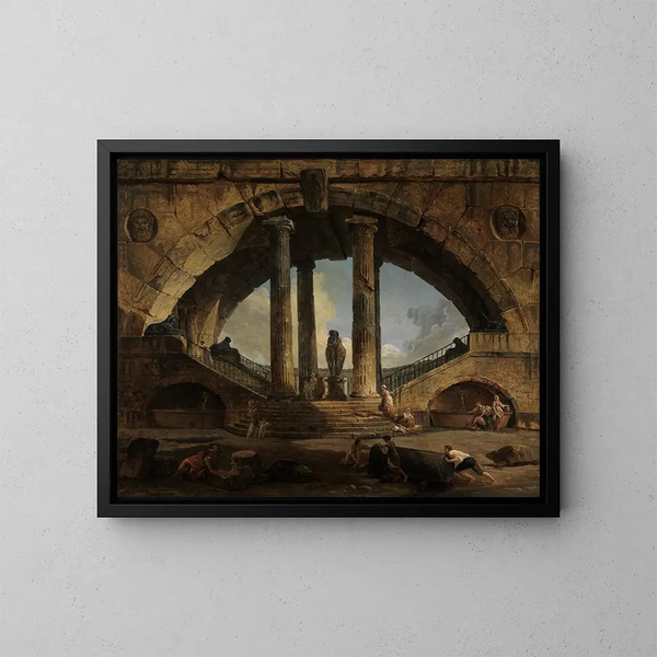 Vista fantasiosa romana - Hubert Robert — cuadro enmarcado en la pared