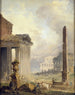 Roman Ruins Painting of the Forum with the Colosseum and the Obelisk - Hubert Robert — artwork view