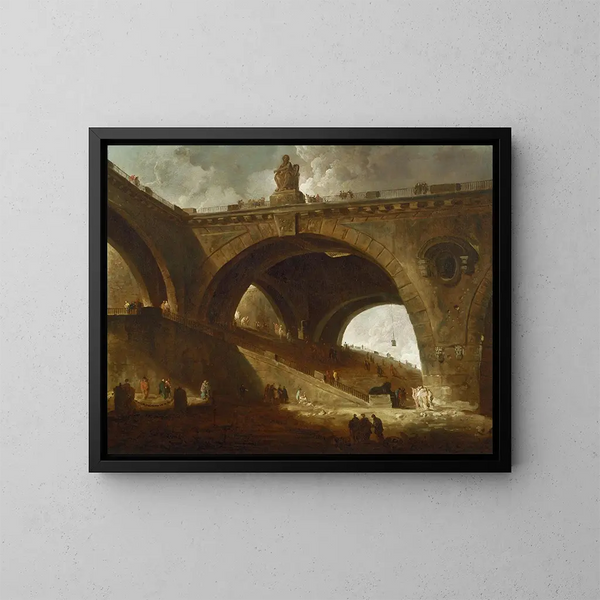 The Old Bridge - Hubert Robert — framed artwork on a wall