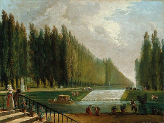 Hubert Robert - The park of a country villa with figures promenading near a cascade of water.webp