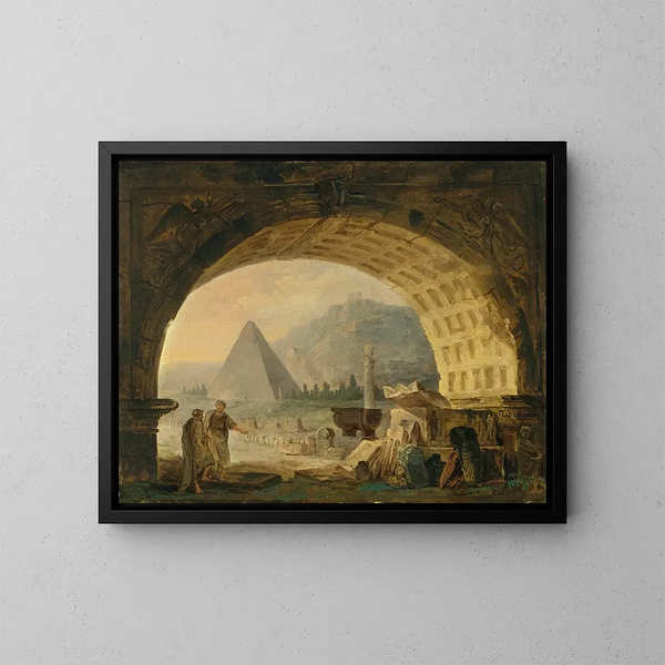 Vista de antigüedades bajo un arco - Hubert Robert — cuadro enmarcado en la pared