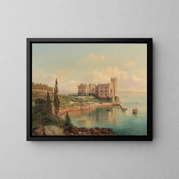 Vista del castillo de Miramare cerca de Trieste - Hubert Sattler — cuadro enmarcado en la pared
