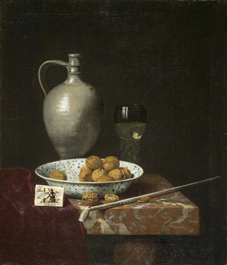 Hubert van Ravesteyn - Still Life with a Pipe Nuts a Pitcher and a Tobacco Pouch.webp