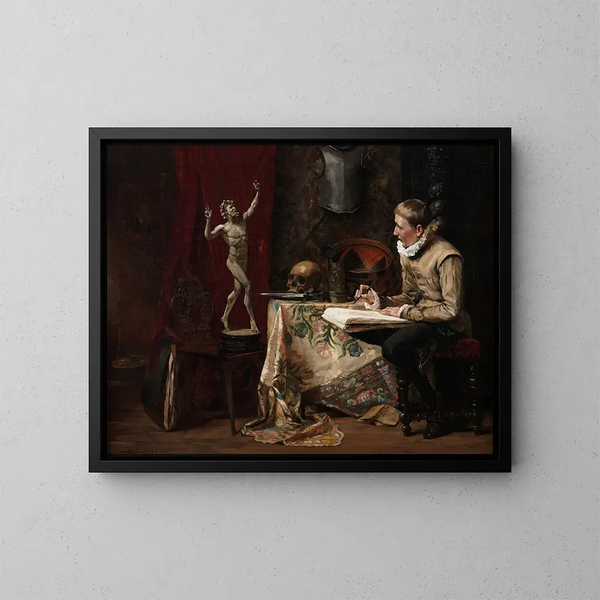L'Atelier de l'artiste avec autoportrait - Hugo Birger — cuadro enmarcado en la pared