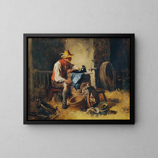 en la granja - Hugo Kauffmann — cuadro enmarcado en la pared