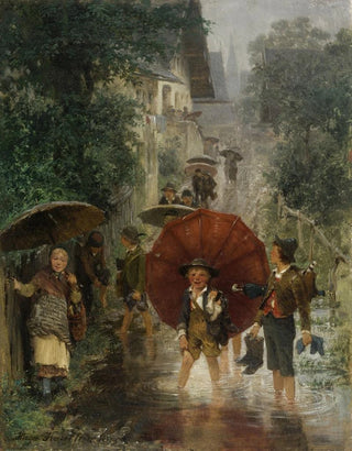 Hugo Kauffmann - Nach der Schule Kinder im Regen.webp