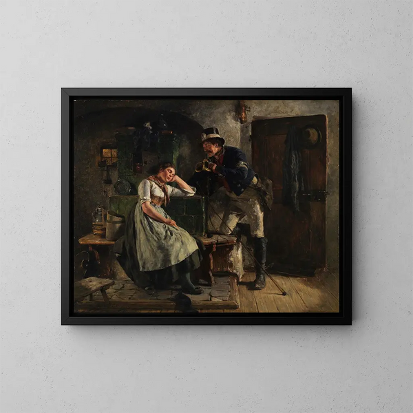 Postillon y joven dormida - Hugo Kauffmann — cuadro enmarcado en la pared