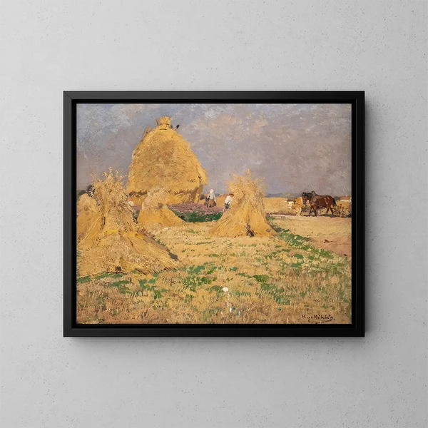 de los agricultores recogiendo heno - Hugo Mühlig — cuadro enmarcado en la pared