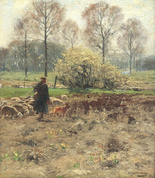 Hugo Mhlig - Schfer mit seiner Herde im Vorfrhling.webp