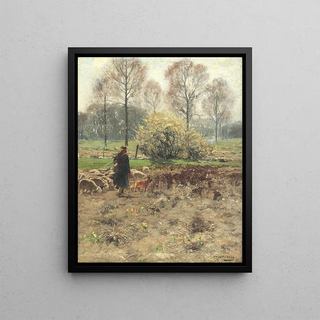 Hugo Mhlig - Schfer mit seiner Herde im Vorfrhling.webp