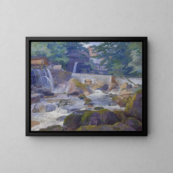 Barrage fluvial con molino Klam cerca de Grein - Hugo Schubert — cuadro enmarcado en la pared