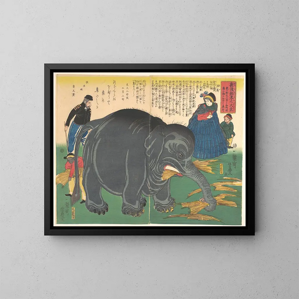 Sacred Elephant Shinto Painting of Hakurai no Daiz Newly Imported - Ichirysai Yoshitoyo — framed artwork on a wall