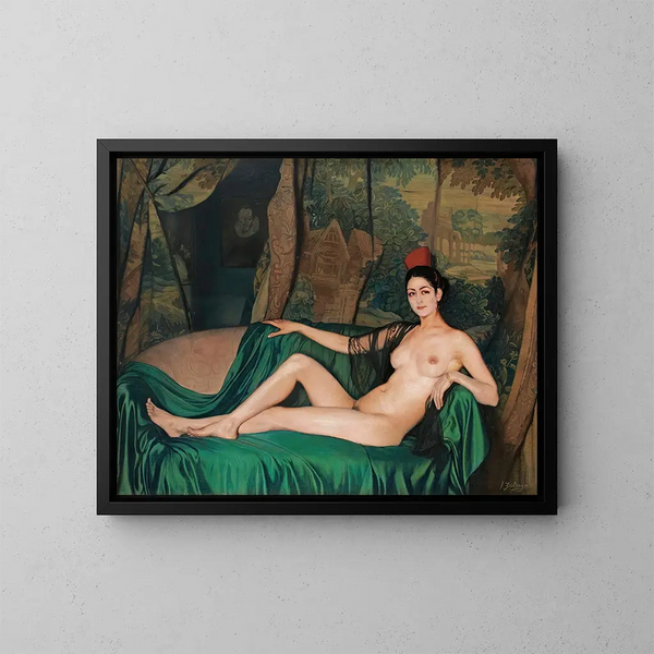 Madame Souty acostada en un sofá - Ignacio Zuloaga — cuadro enmarcado en la pared