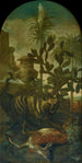 Hyena, antelope and cassowary in a cactus landscape - Ignaz Heinitz von Heinzenthal — artwork view