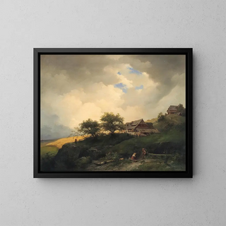 Ignaz Raffalt - A landscape with peasant huts near a cornfield.webp