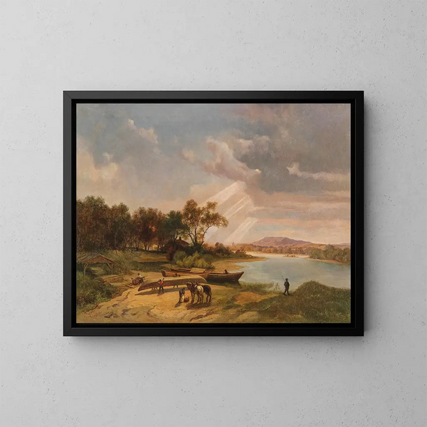 Constructores de barcos en la orilla - Ignaz Raffalt — cuadro enmarcado en la pared