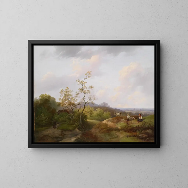 Amplio paisaje con pastores - Ignaz Raffalt — cuadro enmarcado en la pared