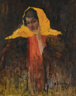 Ilya Abramovich Grinman - Portrait Of A Lady In A Yellow Shawl.webp