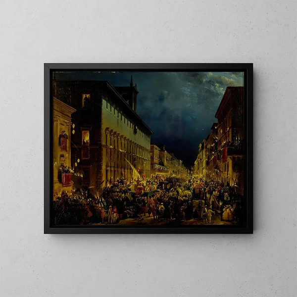 Noche en Roma - Ippolito Caffi — cuadro enmarcado en la pared