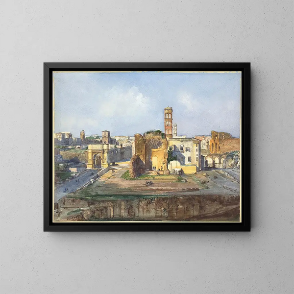 L'arco de Tito y el templo de Venus y Roma cerca del Foro romano - Ippolito Caffi — cuadro enmarcado en la pared