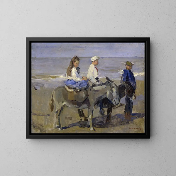 Niño y niña en burros - Isaac Israëls — cuadro enmarcado en la pared