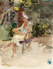 mujer leyendo en una silla en un jardín - Isaac Israëls — vista de la obra