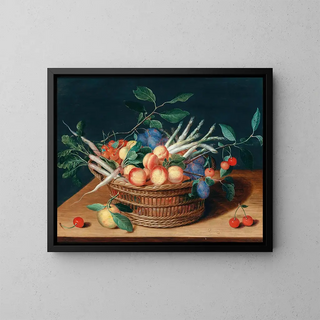 Isaac Soreau - Apricots cherries plums radishes and asparagus in a wicker basket.webp