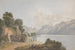 Mountain landscape painting with lake, door, and figures - Isaac Weld — artwork view