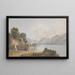 Mountain landscape painting with lake, door, and figures - Isaac Weld — framed artwork on a wall
