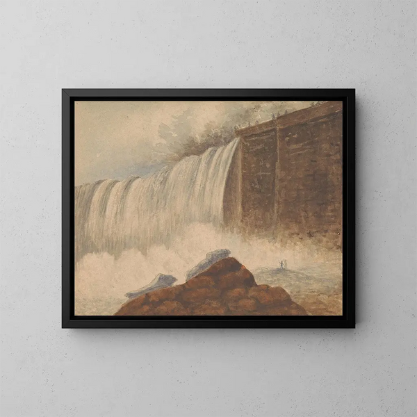 Vista de las cataratas del Niágara con dos figuras sobre una roca en primer plano a la derecha - Isaac Weld — cuadro enmarcado en la pared