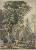 Antique portal painting on the left a statue of Pan with altar preparations for the sacrifice - Isaac de Moucheron — artwork view