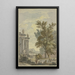 View of park on the left a building with columns and statues in front of a basin on which a gondola navigates - Isaac de Moucheron — framed artwork on a wall