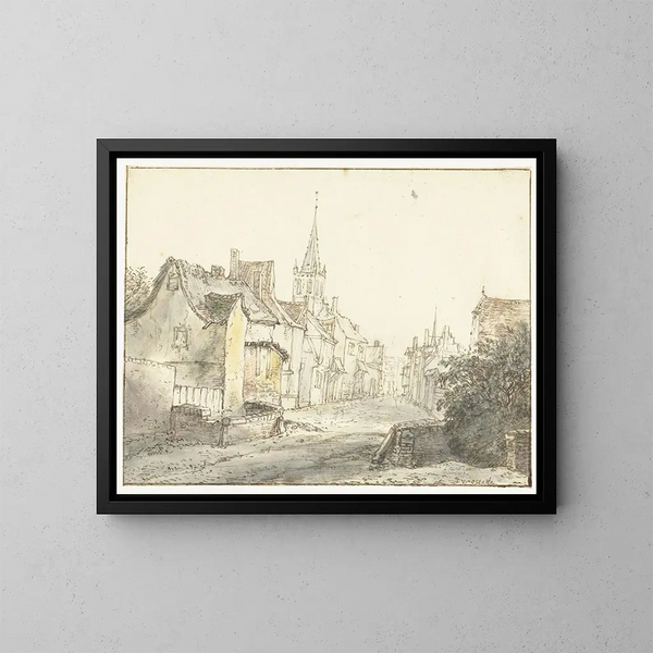 Una calle en un pueblo o una ciudad - Isaac van Ostade — cuadro enmarcado en la pared