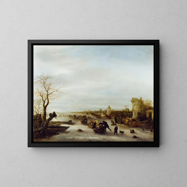 Una escena de invierno - Isaac van Ostade — cuadro enmarcado en la pared