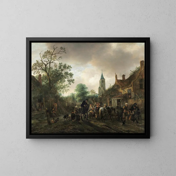 L'Arrêt à l'auberge - Isaac van Ostade — cuadro enmarcado en la pared