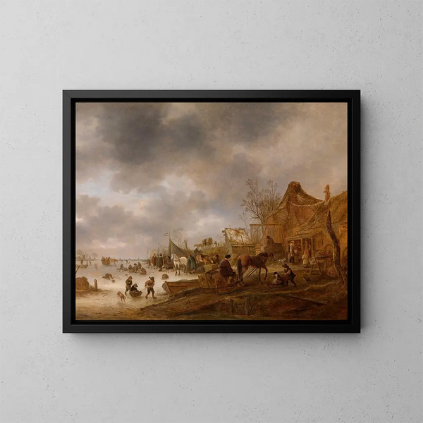 Paisaje de invierno - Isaac van Ostade — cuadro enmarcado en la pared