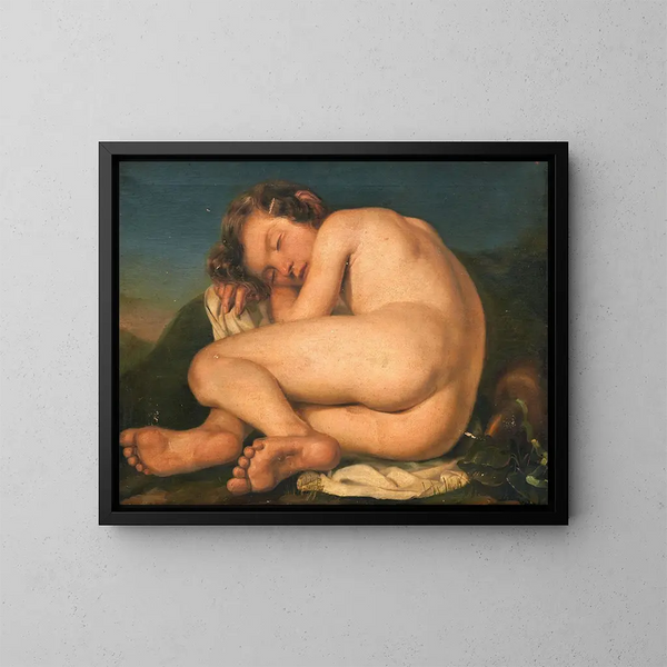 Cupidon endormi - Italian school — framed artwork on a wall