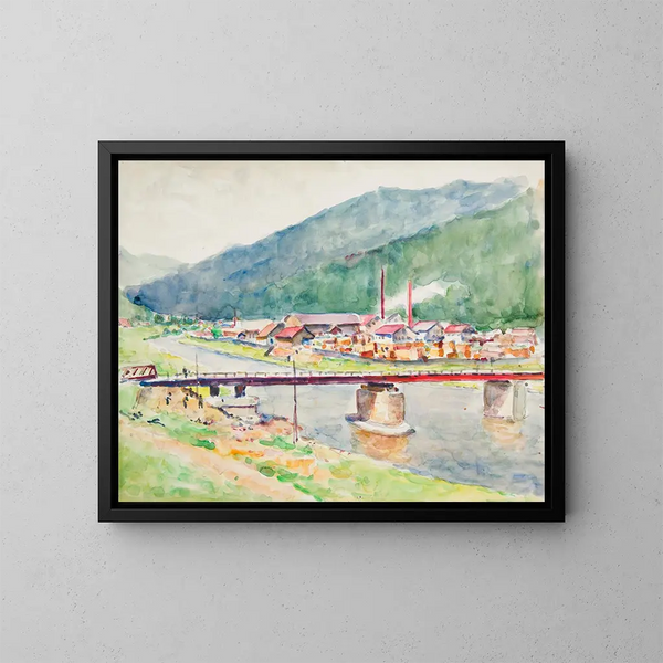 Paisaje con vista al puente sobre el río grska - Ivan Ivanec — cuadro enmarcado en la pared